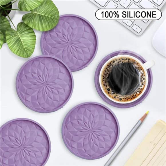 Silicone Coasters with Holder,[6 Pack] Drinking Coasters-Cup Mat for Hot or Cold - Picture 2 of 8